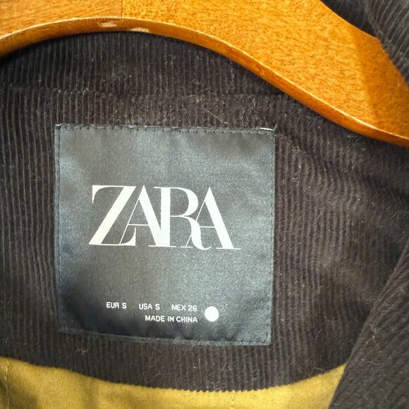 Zara Women's Green Waxed Canvas Jacket Chore Coat Corduroy Collar Oversized S - Picture 7 of 14
